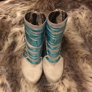 Teal and Tan Ankle Boot